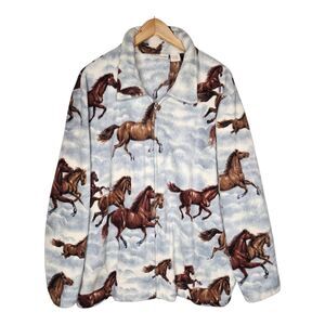 Vintage 90s Horse Equestrian Jacket All Over Print Western Womens XXL Full Zip